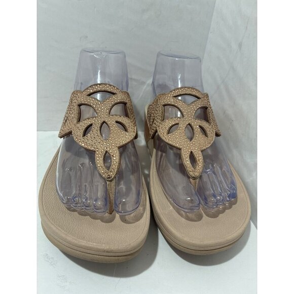 FitFlop Sandals Women’s Elora Crystal Toe-Thong Gold sparkling size 6 slip on - Picture 2 of 7